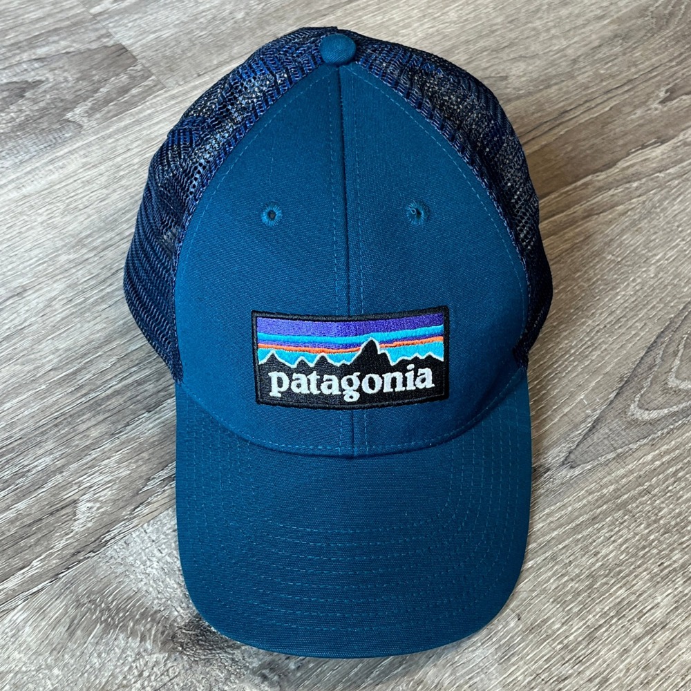 Patagonia P-6 Logo LoPro Trucker Hat Teal Blue Mesh Snapback Cap OSFA